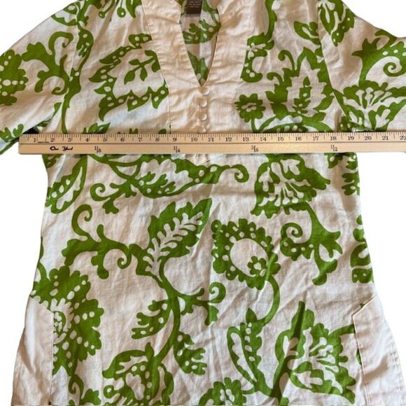 Kenar 100% Linen Women's Tunic White with Green Tropical Floral Print Size 10 - Picture 7 of 12